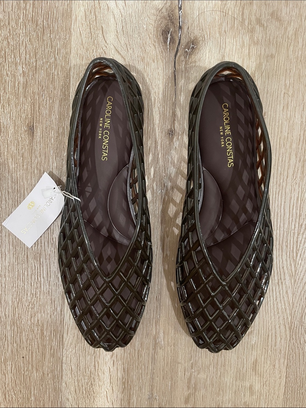 NWT Caroline Constas Dark Brown Lattice Ballerina Flats Size 7 Trendy - Picture 6 of 8